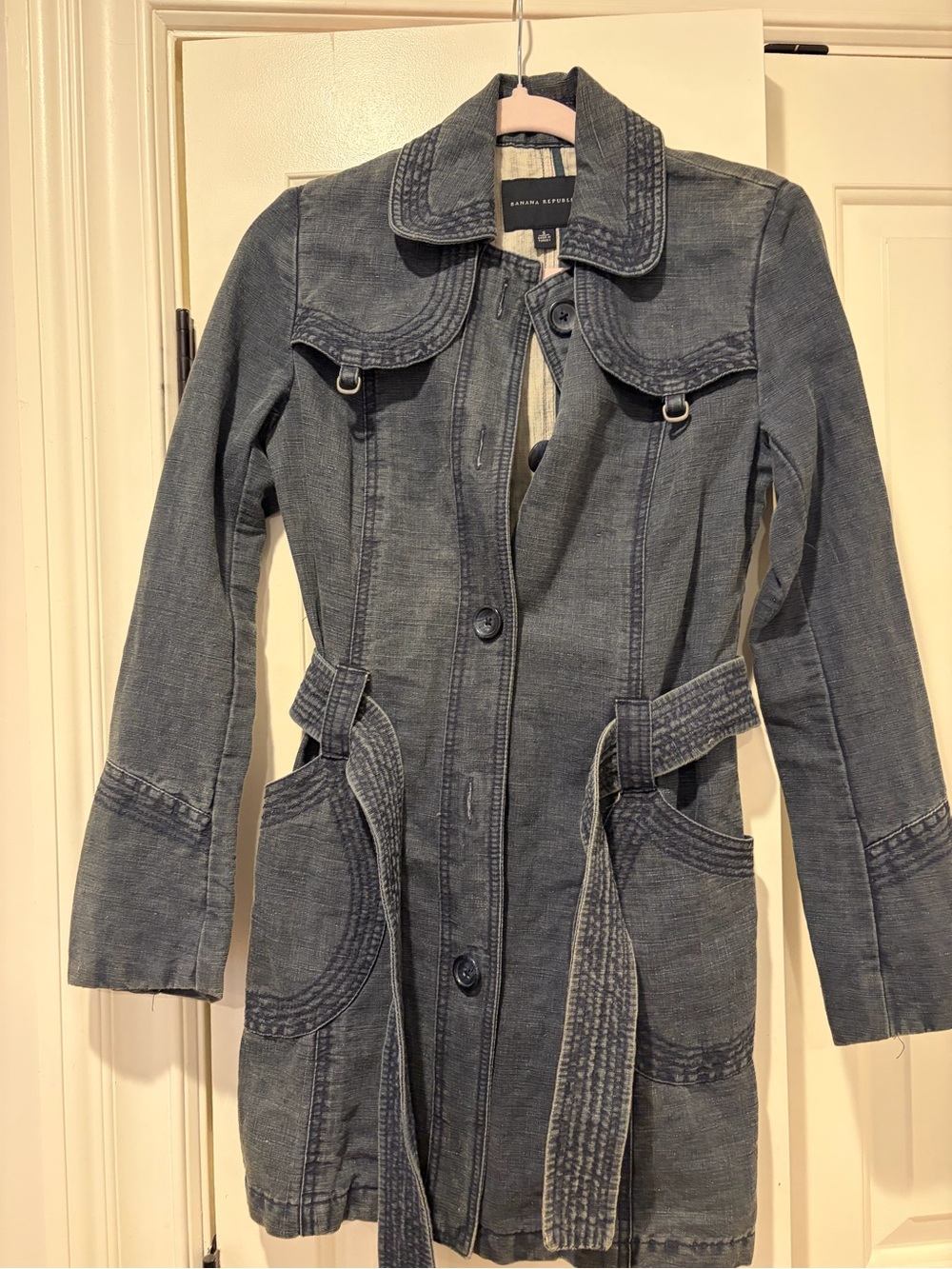 Banana Republic Washed Denim Trench Coat - Blue